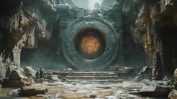 Ancient Stone Portal in a Mystical Cave photo