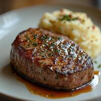 Juicy Grilled Steak with Mashed Potatoes photo