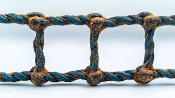 Close-up of a Blue Rope Net with Rusty Knots photo