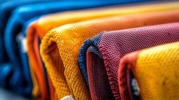 Close-up of a Stack of Colorful Fabric Rolls photo