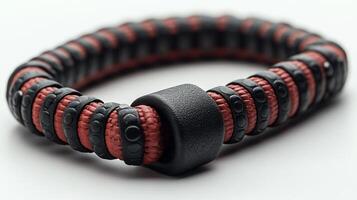 Close-up of a Black and Red Paracord Bracelet photo