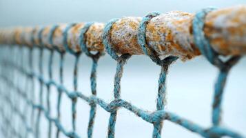 Close-up of a Weathered Blue Fishing Net photo