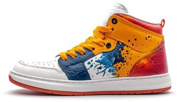 Colorful High-Top Sneakers with Splashes of Paint photo