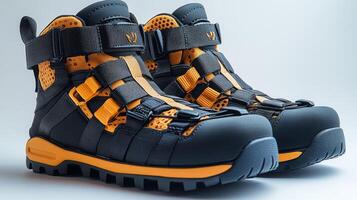 Black and Yellow Hiking Sandals with Velcro Straps photo