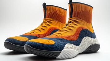 High-Top Sneakers in Navy, Yellow, and Orange photo