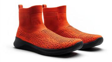 Orange and Black Knitted Sneaker With a Thick Sole photo
