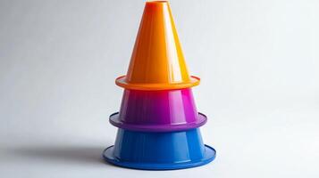 Stack of Colorful Cones on White Background photo