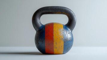 Striped Kettlebell on a White Background photo