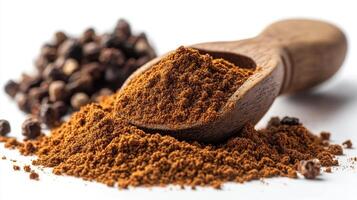 Ground Black Pepper in Wooden Scoop photo
