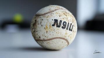 A dirty baseball with the word japan on it photo
