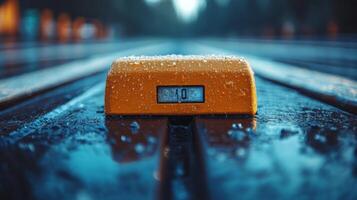Number Ten Counter on Wet Wooden Surface photo