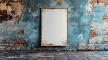 Blank Canvas Against Weathered Brick Wall photo