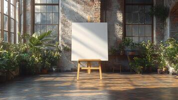 Blank Canvas in a Sunlit Greenhouse Studio photo