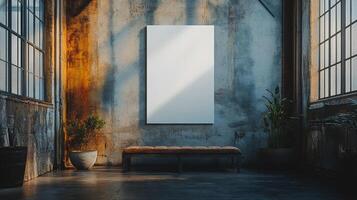 Blank Canvas in Rustic Industrial Loft Interior photo