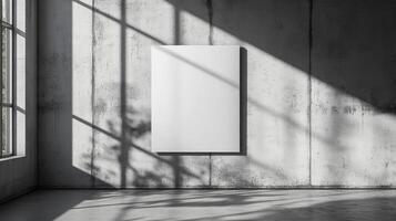 Blank Canvas in Sunlit Concrete Room, Modern Minimalist Interior Design Mockup photo
