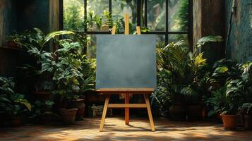 Blank Canvas in a Lush Greenhouse Studio photo