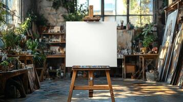 Blank Canvas in an Artistic Workshop photo
