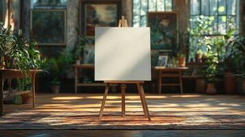Blank Canvas in a Sunlit Art Studio photo