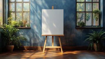 Blank Canvas in a Sunlit Studio photo