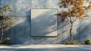 Blank Canvas Against Concrete Wall with Trees photo