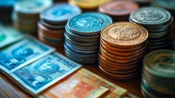 International Currency Close-Up, A Diverse Collection of Coins and Banknotes photo