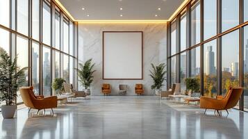Modern Lobby with Panoramic City View and Minimalist Design photo