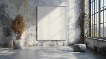Modern Minimalist Interior Design with Blank Canvas Mockup photo