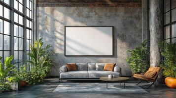 Modern Loft Apartment Interior Design with Large Windows and Greenery photo