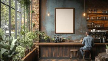 Tranquil Coffee Shop, A Rustic Haven of Plants and Coffee Aroma photo