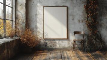 Rustic Autumnal Interior with Blank Canvas photo