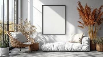 Modern Bohemian Interior Design Mockup with Pampas Grass photo