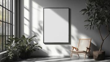 Modern Minimalist Interior Design with Blank Canvas and Plants photo