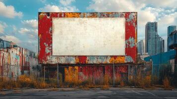 Rusty Billboard in Urban Decay, A Blank Canvas of Potential photo