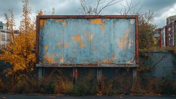 Rusty Billboard in Autumnal Urban Setting photo