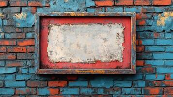 Rustic Wooden Frame on a Weathered Brick Wall photo
