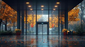 Autumnal Entrance, A Serene View Through Glass photo