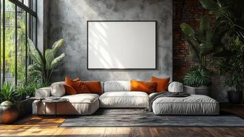 Modern Living Room Interior Design with Large Empty Canvas photo