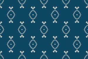 Ethnic pattern with blue color background cross stitch motif. vector