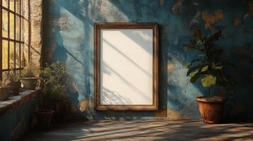 Rustic Interior with Blank Frame and Plants photo