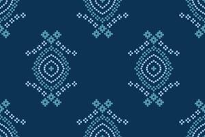 Blue color background cross stitch motif ethnic design pattern. vector