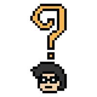 Design boy male man face and question mark quiz question and answer 8 bit. vector