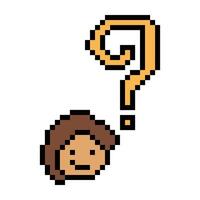 Character boy male man face and question mark quiz question and answer pixel. vector