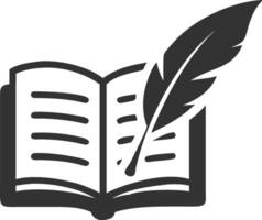 Calligraphy and Literature Symbol Open Book with Quill Drawing vector