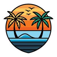 Relaxing Island Escape Circular Sunset Scene with Palm Trees vector