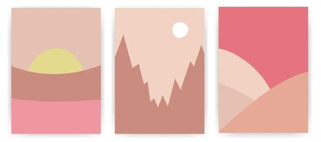 Minimalist nature design poster set. Trendy cover template with simple geometric shapes and soft color combinations. Ideal design for interior art, banner, card, social media. vector