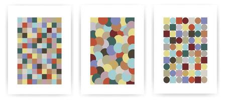 Modern minimalist design poster background set. Trendy cover template with simple geometric shapes and interesting color combinations. Ideal design for social media, banner, card, interior. vector