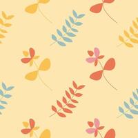 Floral seamless pattern on yellow background. Flowers and branches with leaves flat patterned background. Ideal design for wallpaper, notebook cover, fabric, textile, wrapping paper. vector