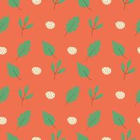 Floral seamless pattern on red background. Leaves flat repeating background. Botanical pattern. design for wallpaper, fabric, textile, decor, print, packaging, wrapping paper. vector