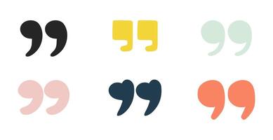 Doodle quotation mark. Hand drawn color comma set for speech bubble. comic apostrophe icon for conversation. Sketch scribble sign. Punctuation symbol on white background vector
