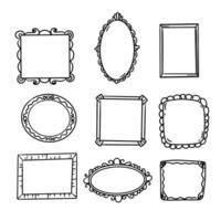 Outline doodle pictures frame set. Simple graphic photo frame. vector